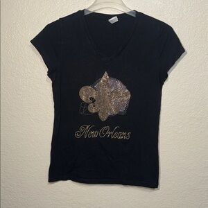 New Orleans Saints Rhinestone Bling T-Shirt Size L
